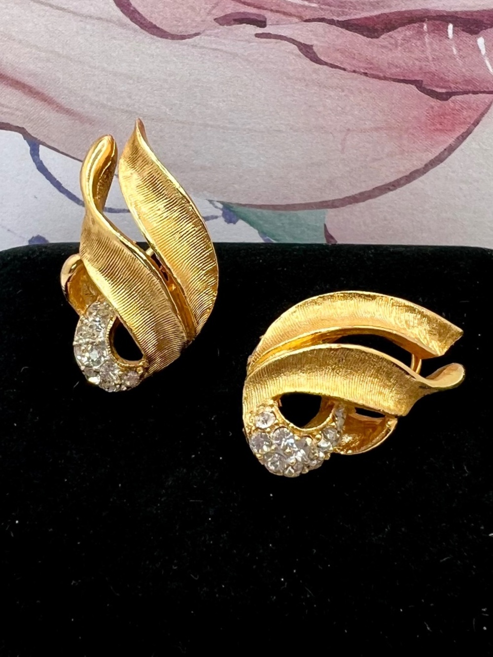 BSK Brushed Leaf Pave CLIP Earrings